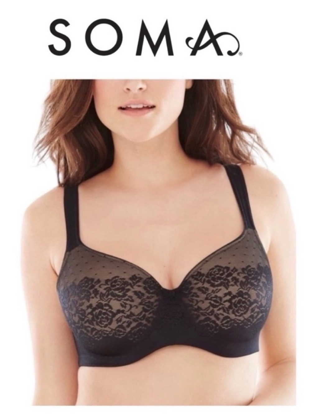 New Soma Stunning Support Black Lace Bra Size 40C